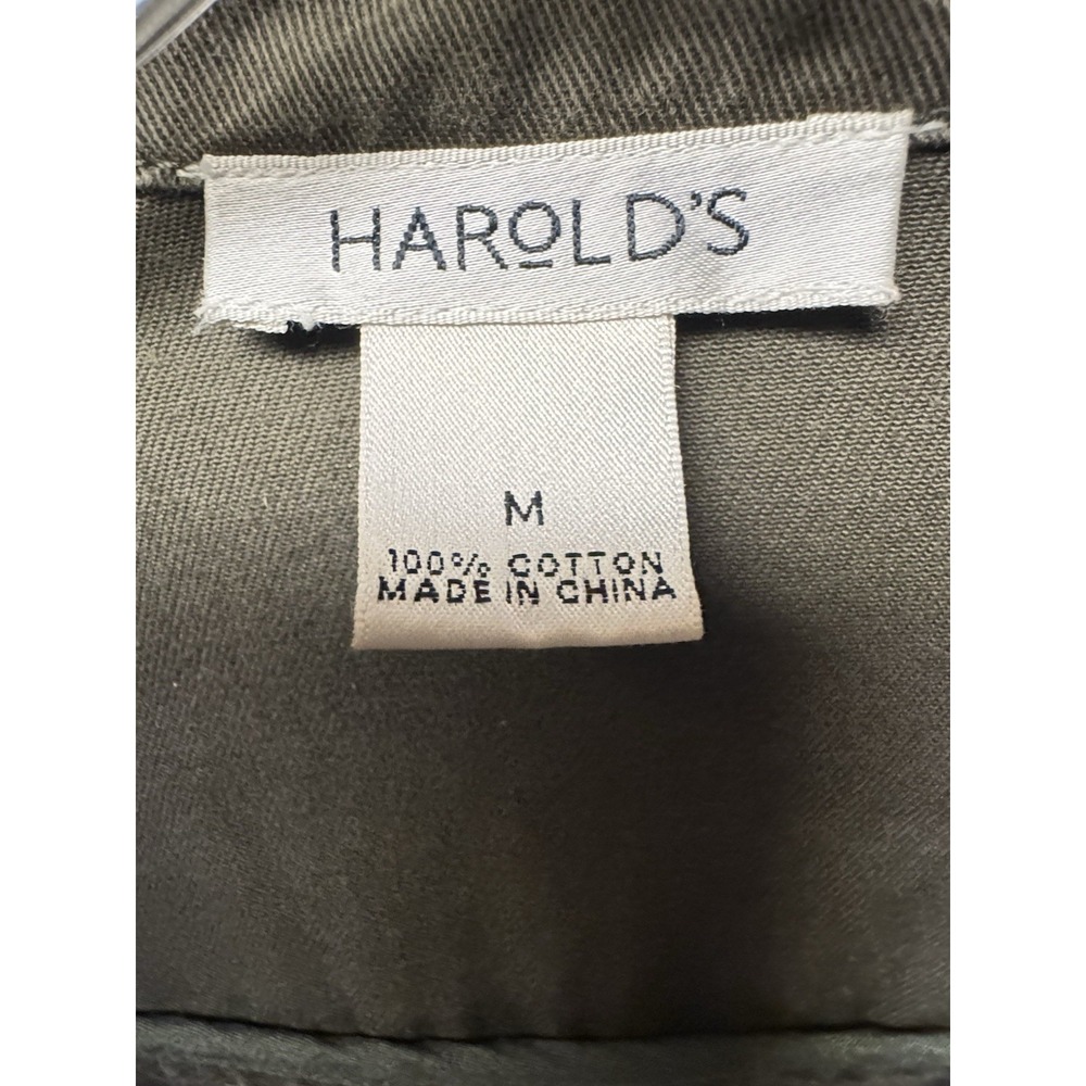 Women's Harolds 100% Cotton Olive Green Utility Jacket Bronze Button Size M - Picture 3 of 13